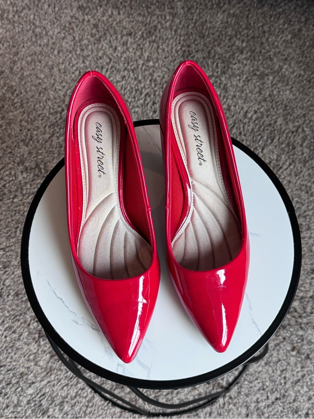 easy street Red Patent Pointed-Toe Heels